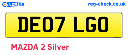 DE07LGO are the vehicle registration plates.