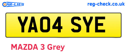 YA04SYE are the vehicle registration plates.