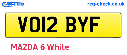 VO12BYF are the vehicle registration plates.