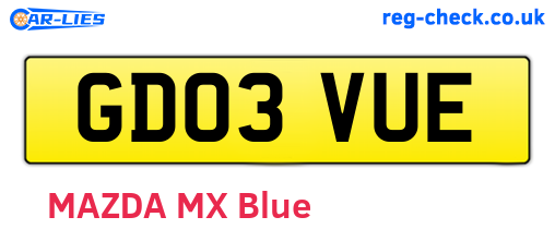 GD03VUE are the vehicle registration plates.