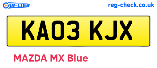 KA03KJX are the vehicle registration plates.