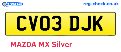 CV03DJK are the vehicle registration plates.