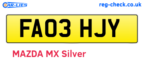 FA03HJY are the vehicle registration plates.