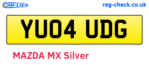 YU04UDG are the vehicle registration plates.