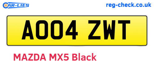AO04ZWT are the vehicle registration plates.