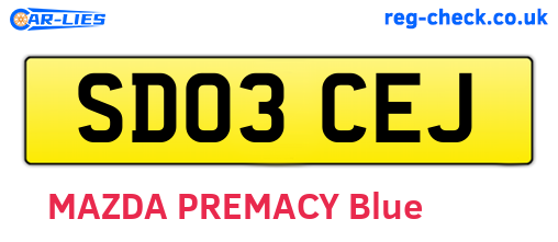 SD03CEJ are the vehicle registration plates.