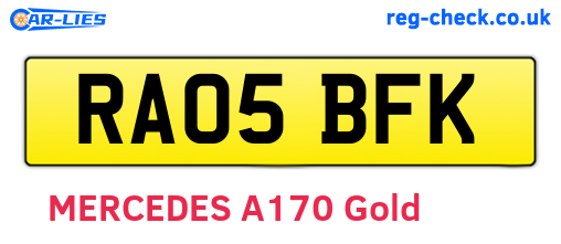 RA05BFK are the vehicle registration plates.