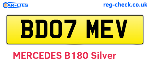 BD07MEV are the vehicle registration plates.