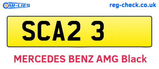 SCA23 are the vehicle registration plates.