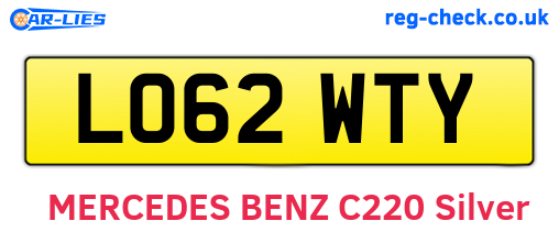 LO62WTY are the vehicle registration plates.