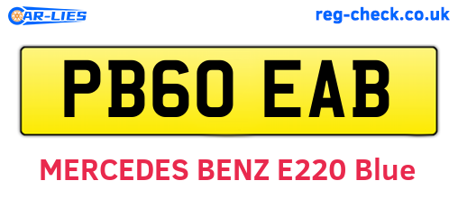 PB60EAB are the vehicle registration plates.