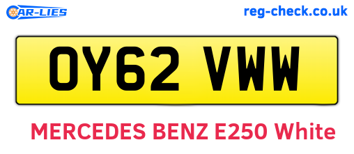 OY62VWW are the vehicle registration plates.