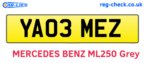 YA03MEZ are the vehicle registration plates.