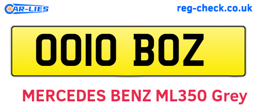 OO10BOZ are the vehicle registration plates.