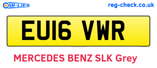EU16VWR are the vehicle registration plates.