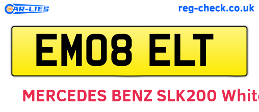 EM08ELT are the vehicle registration plates.