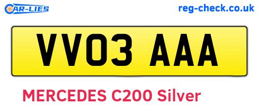 VV03AAA are the vehicle registration plates.