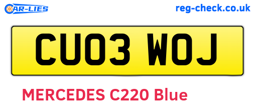 CU03WOJ are the vehicle registration plates.