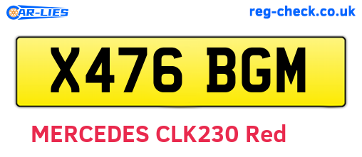 X476BGM are the vehicle registration plates.
