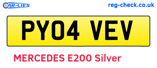 PY04VEV are the vehicle registration plates.