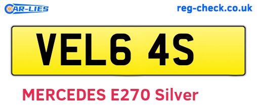 VEL64S are the vehicle registration plates.