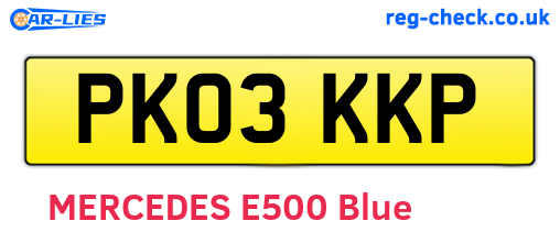 PK03KKP are the vehicle registration plates.