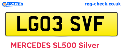 LG03SVF are the vehicle registration plates.