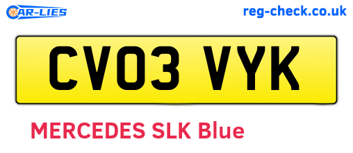 CV03VYK are the vehicle registration plates.