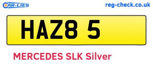 HAZ85 are the vehicle registration plates.