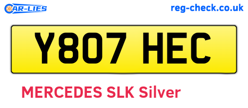 Y807HEC are the vehicle registration plates.