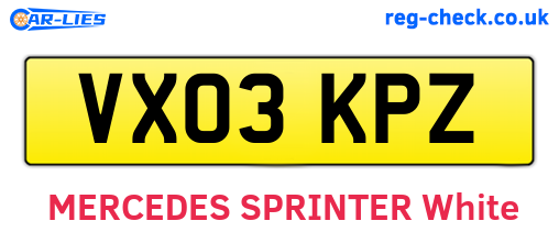 VX03KPZ are the vehicle registration plates.