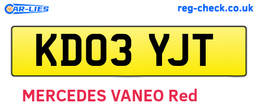 KD03YJT are the vehicle registration plates.