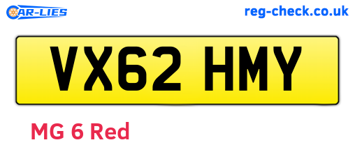 VX62HMY are the vehicle registration plates.