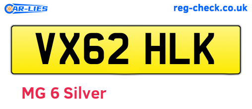 VX62HLK are the vehicle registration plates.
