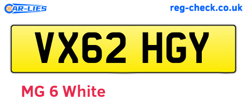 VX62HGY are the vehicle registration plates.