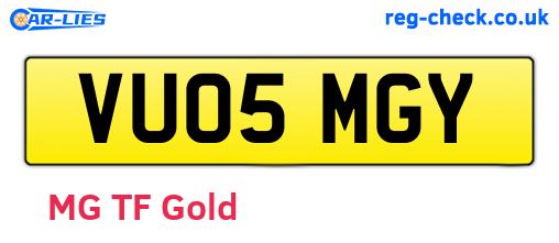 VU05MGY are the vehicle registration plates.