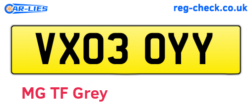 VX03OYY are the vehicle registration plates.