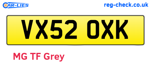 VX52OXK are the vehicle registration plates.