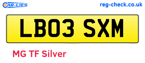 LB03SXM are the vehicle registration plates.
