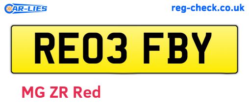 RE03FBY are the vehicle registration plates.
