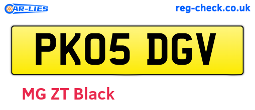 PK05DGV are the vehicle registration plates.