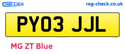 PY03JJL are the vehicle registration plates.