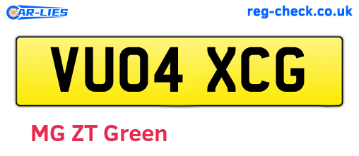 VU04XCG are the vehicle registration plates.