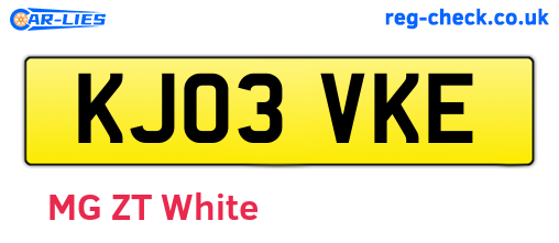 KJ03VKE are the vehicle registration plates.
