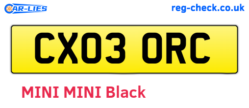 CX03ORC are the vehicle registration plates.