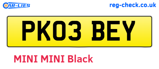 PK03BEY are the vehicle registration plates.