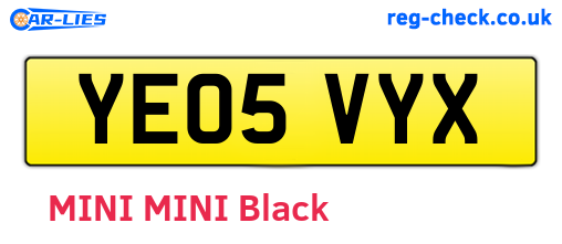 YE05VYX are the vehicle registration plates.