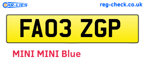 FA03ZGP are the vehicle registration plates.