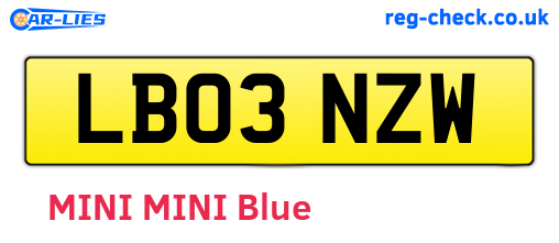 LB03NZW are the vehicle registration plates.
