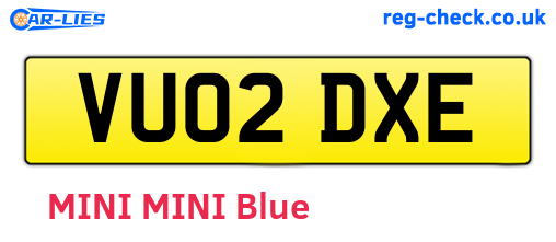 VU02DXE are the vehicle registration plates.